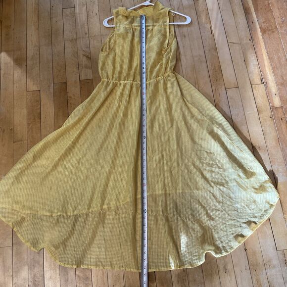 American Rag Dress Women’s Size Large Yellow Checked Sheer Pocket Button Summer - Picture 11 of 11